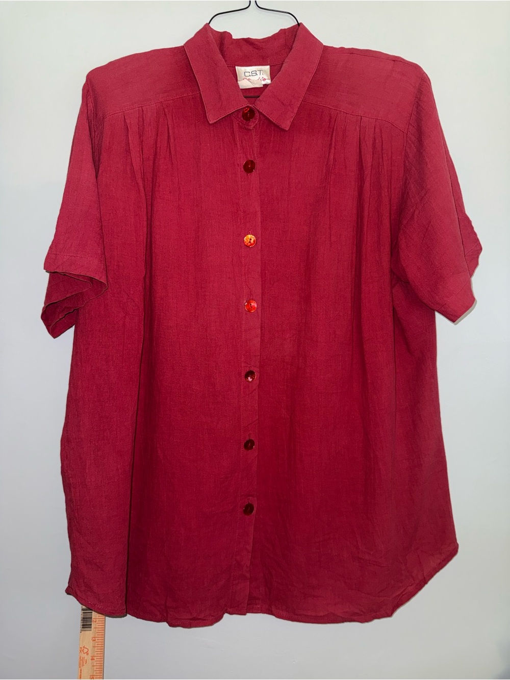 Vintage Red Short-Sleeve Button-Up Shirt